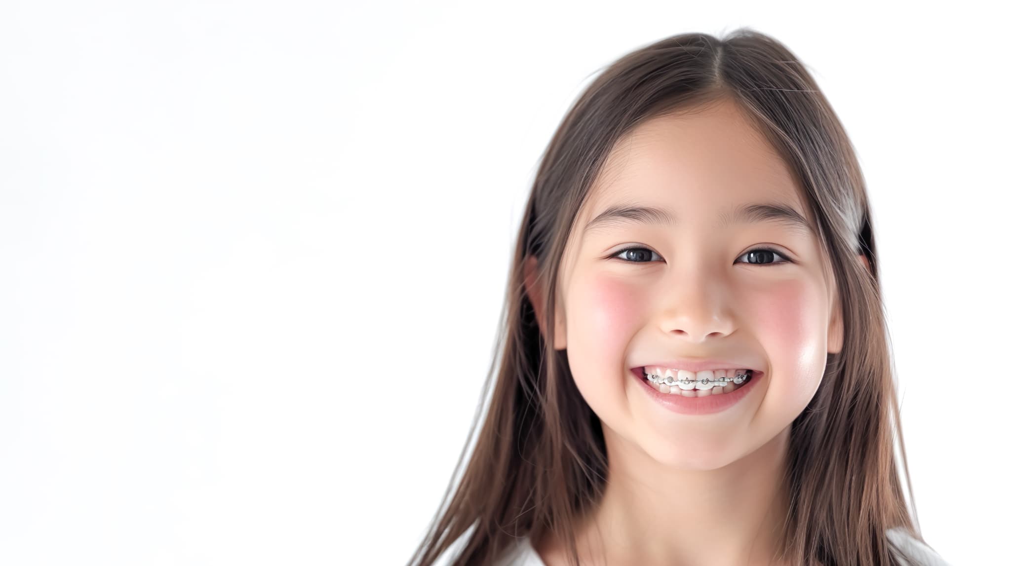 ワイヤー矯正の装置を付けた笑顔の子ども