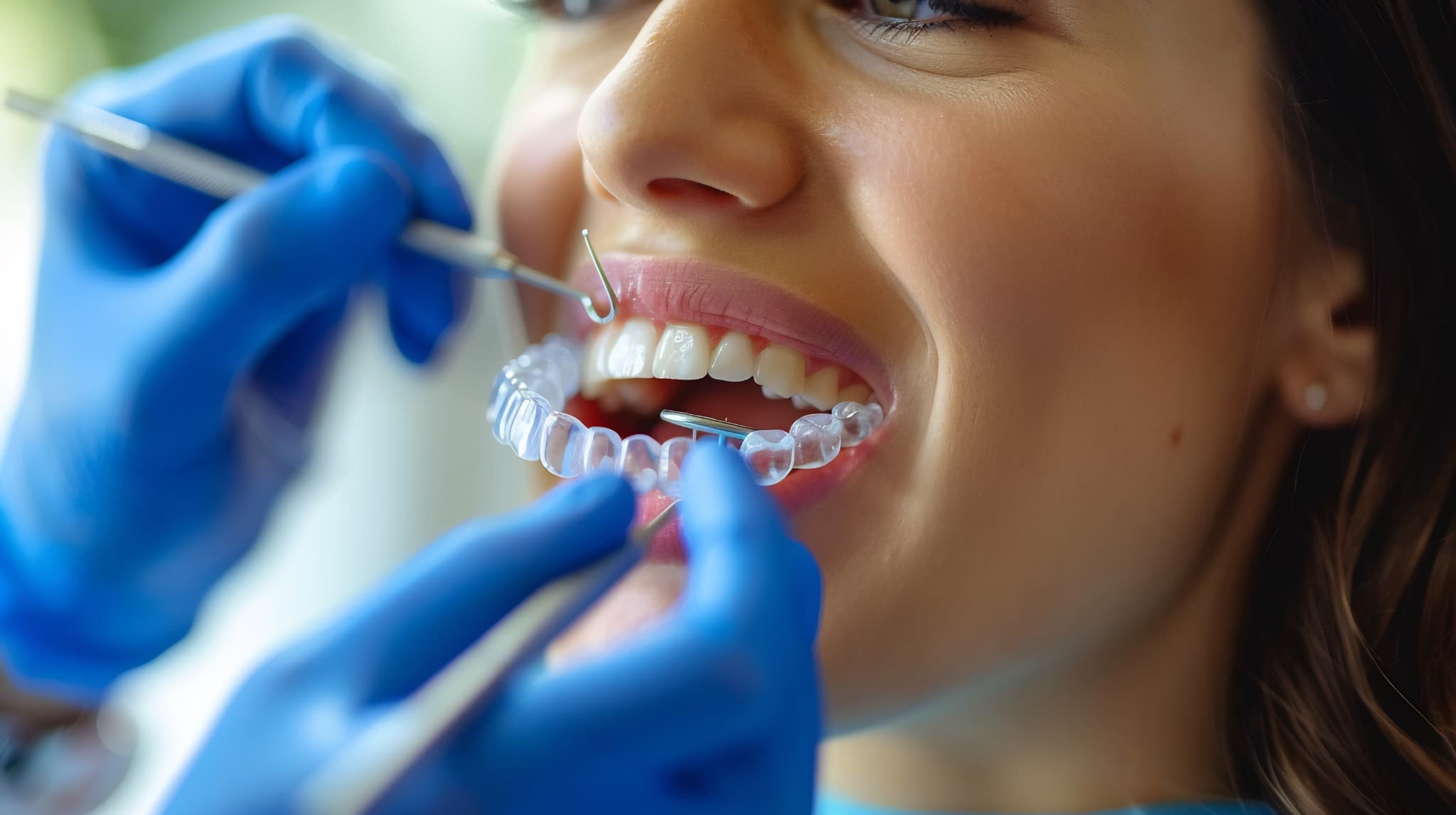 インビザラインで矯正した後に後戻りを起こし歯科医院を受診する女性