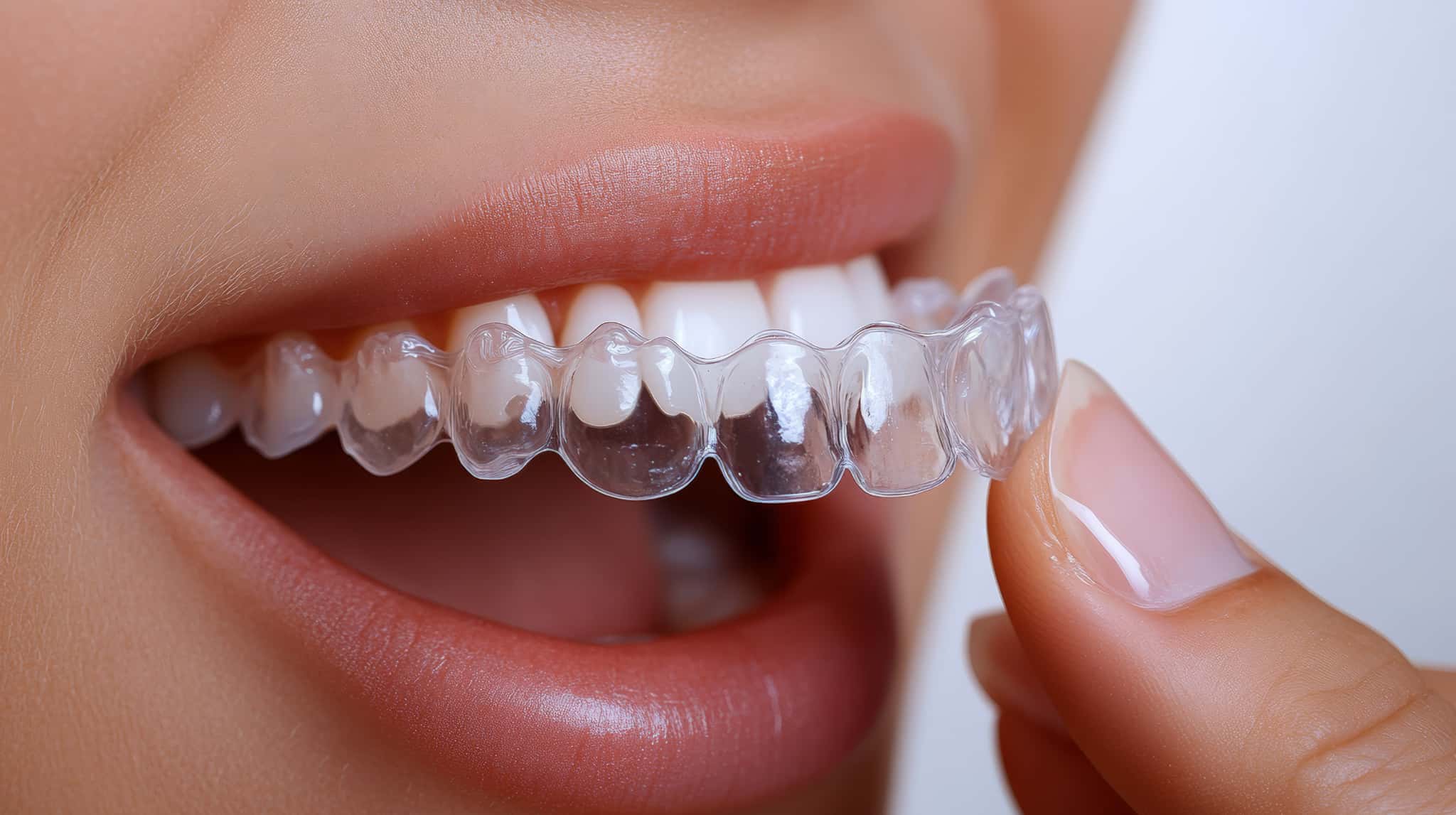 インビザラインのマウスピースを装着するイメージ