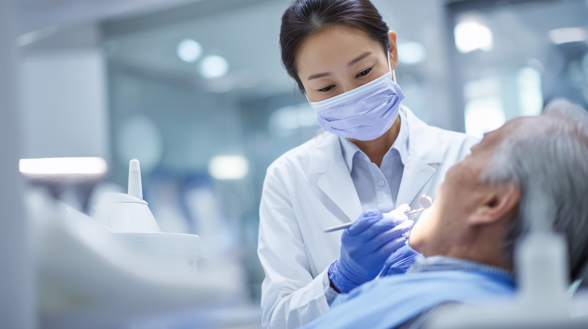 歯科治療をする歯科医師の女性
