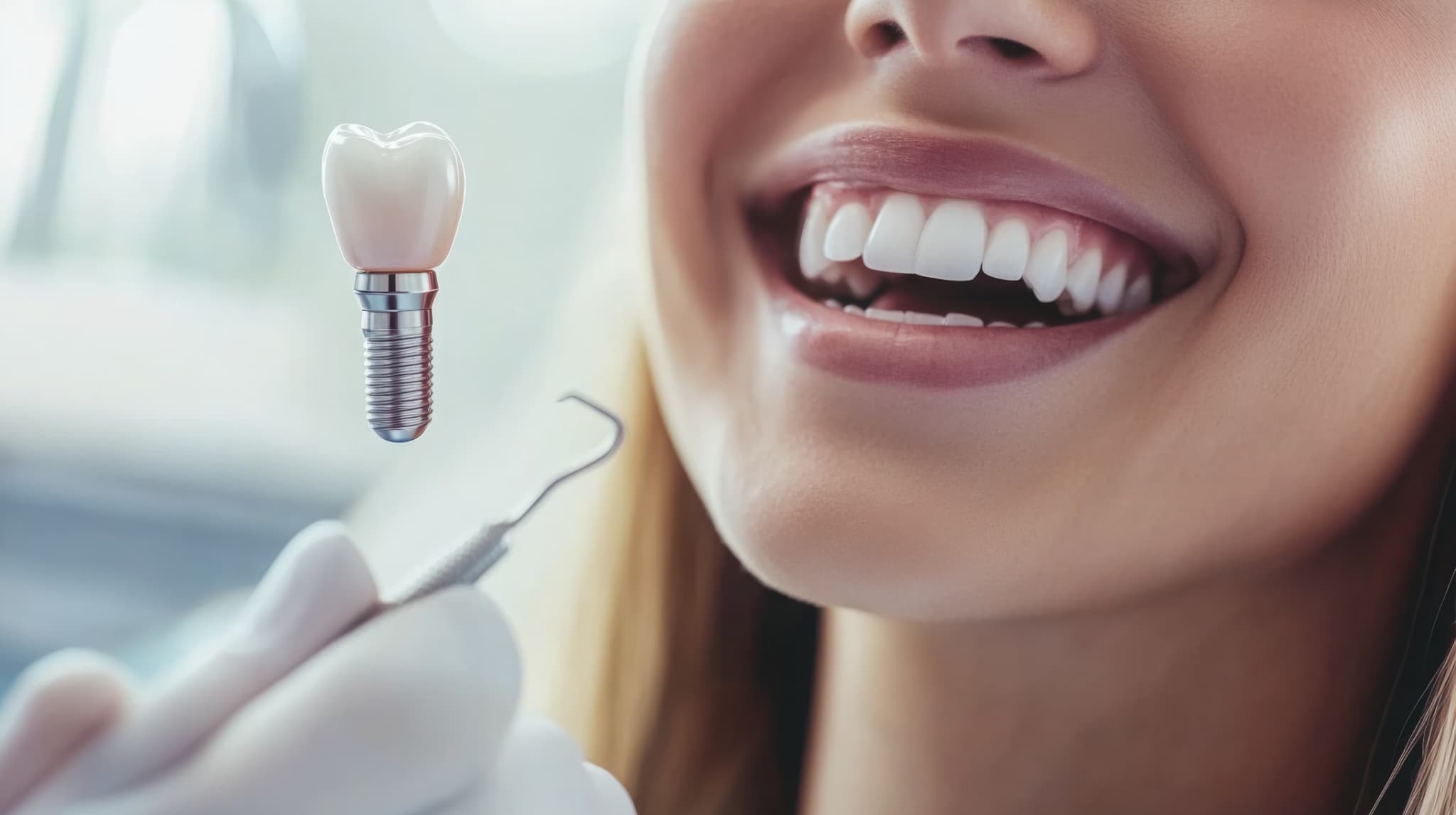 前歯をインプラントにした女性