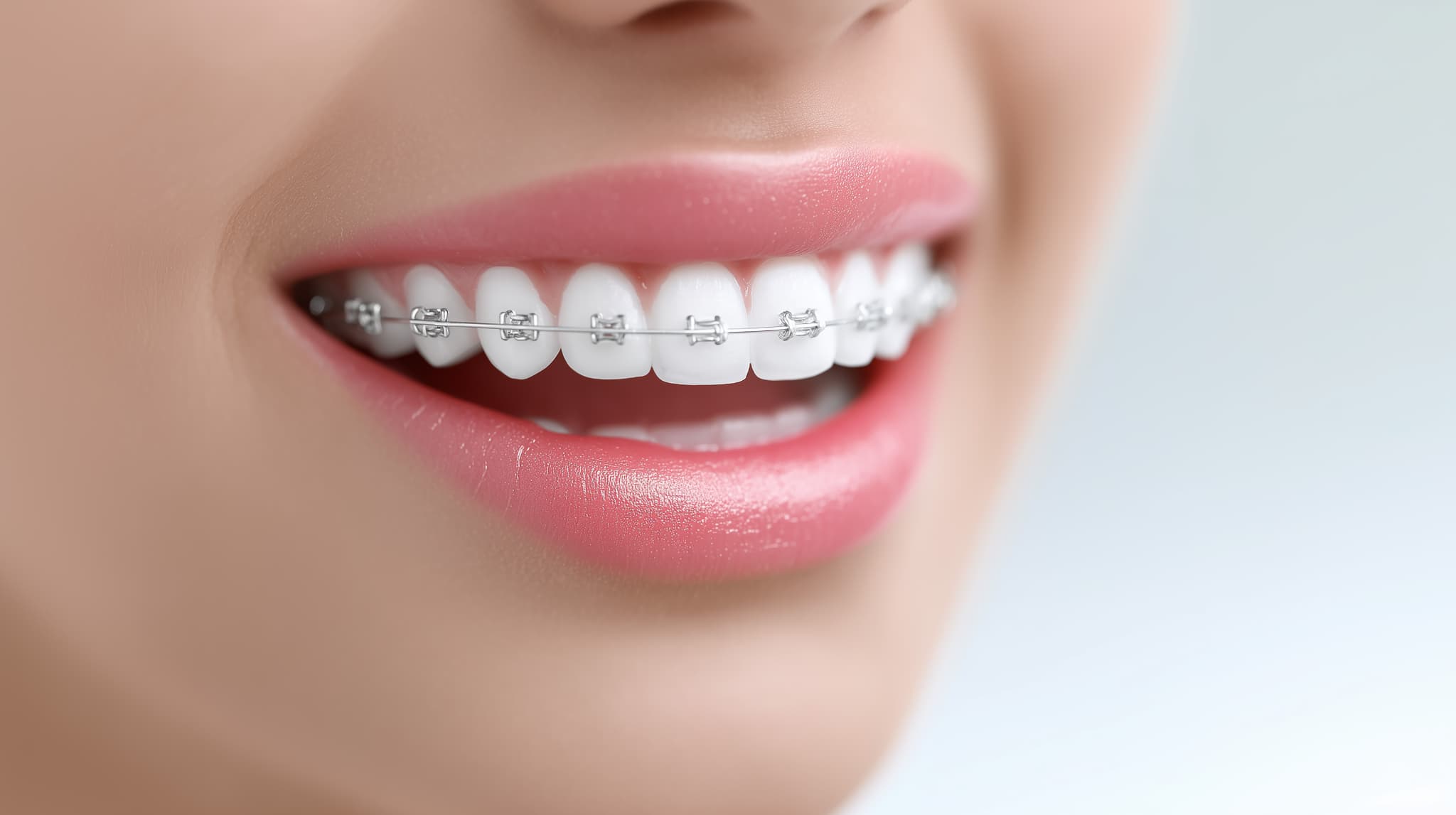 ワイヤー矯正をしている女性の口元