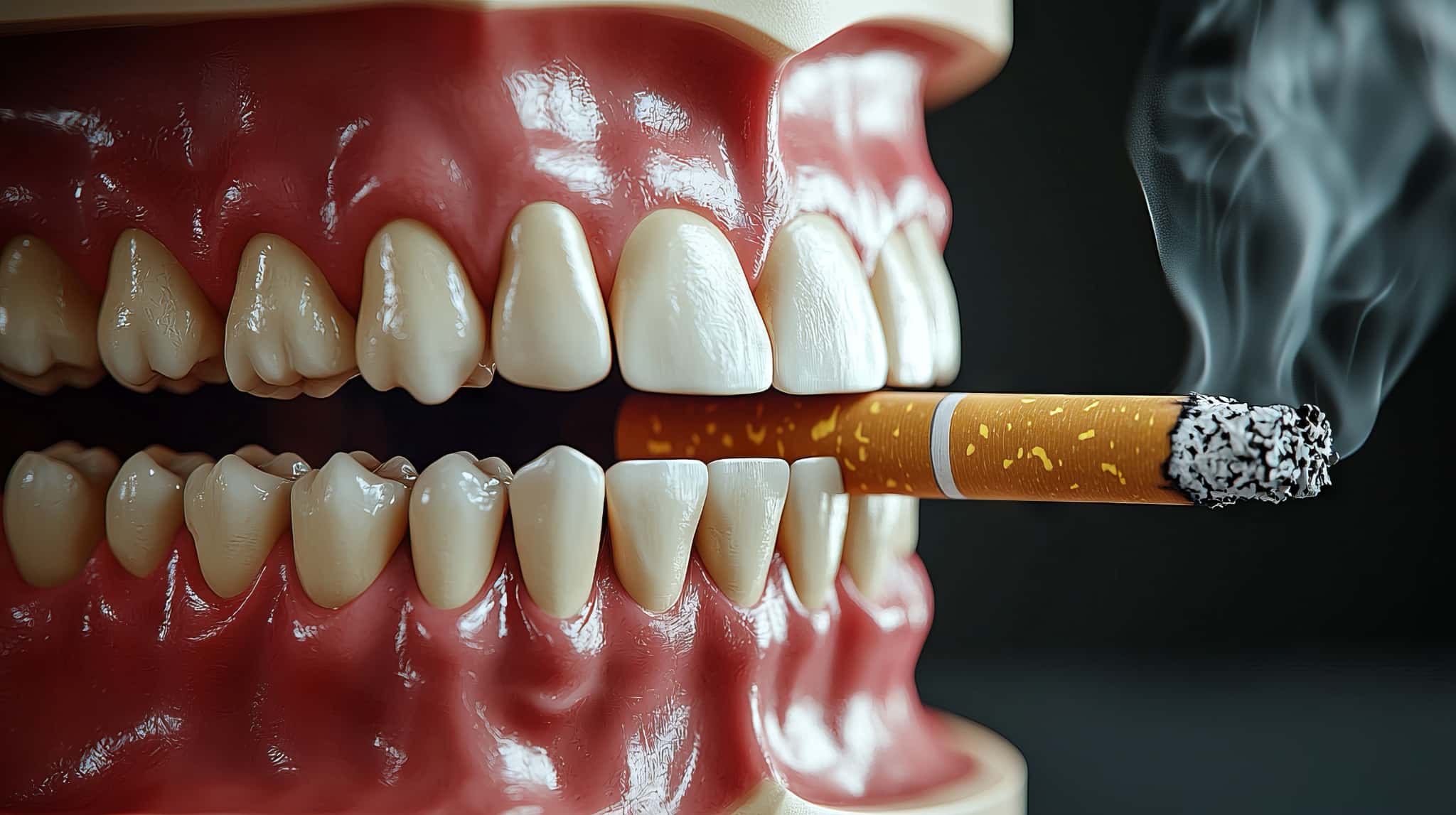 喫煙が歯茎に悪い影響を与えているイメージ