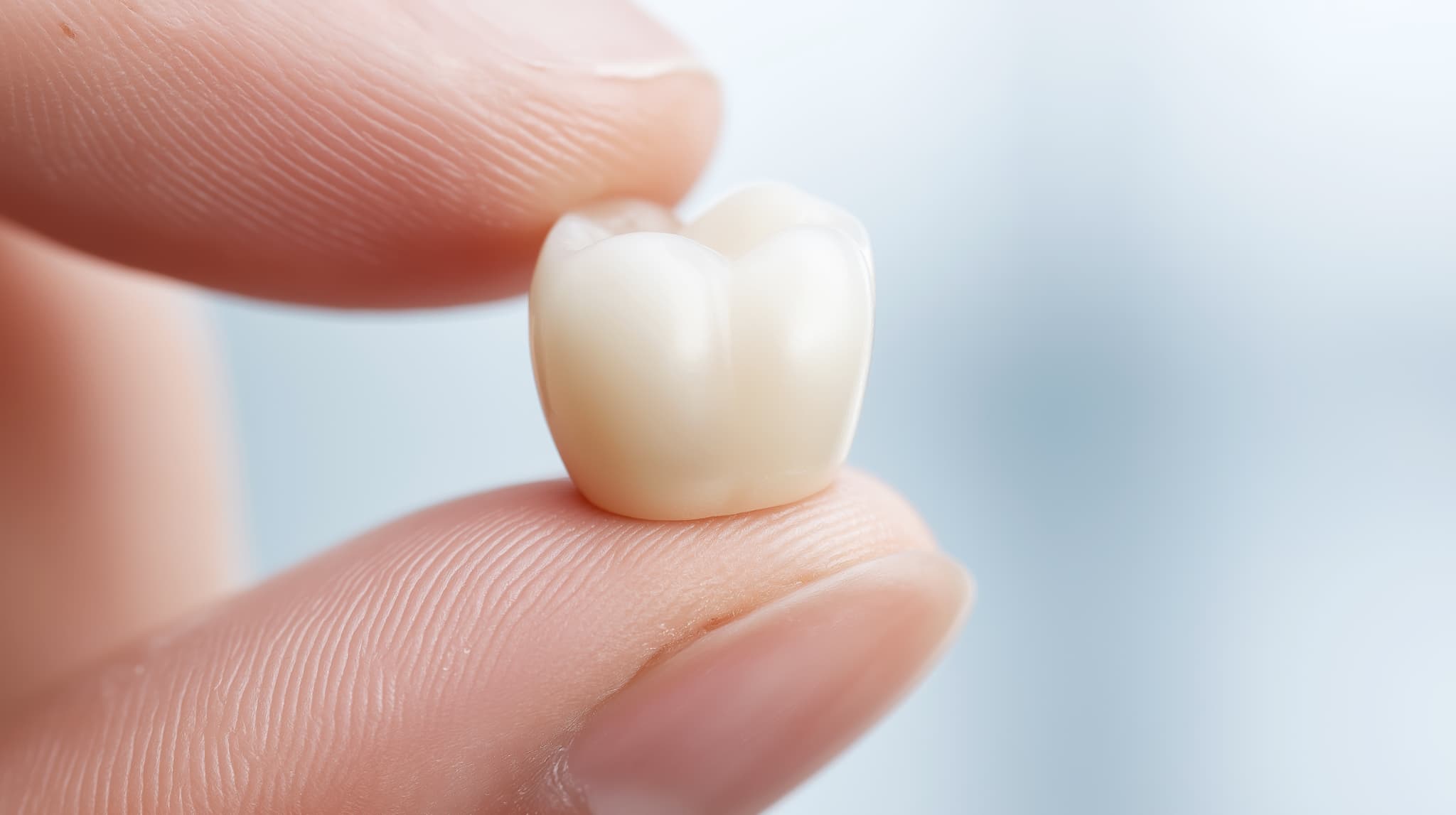 オールセラミックの歯を持つ指先