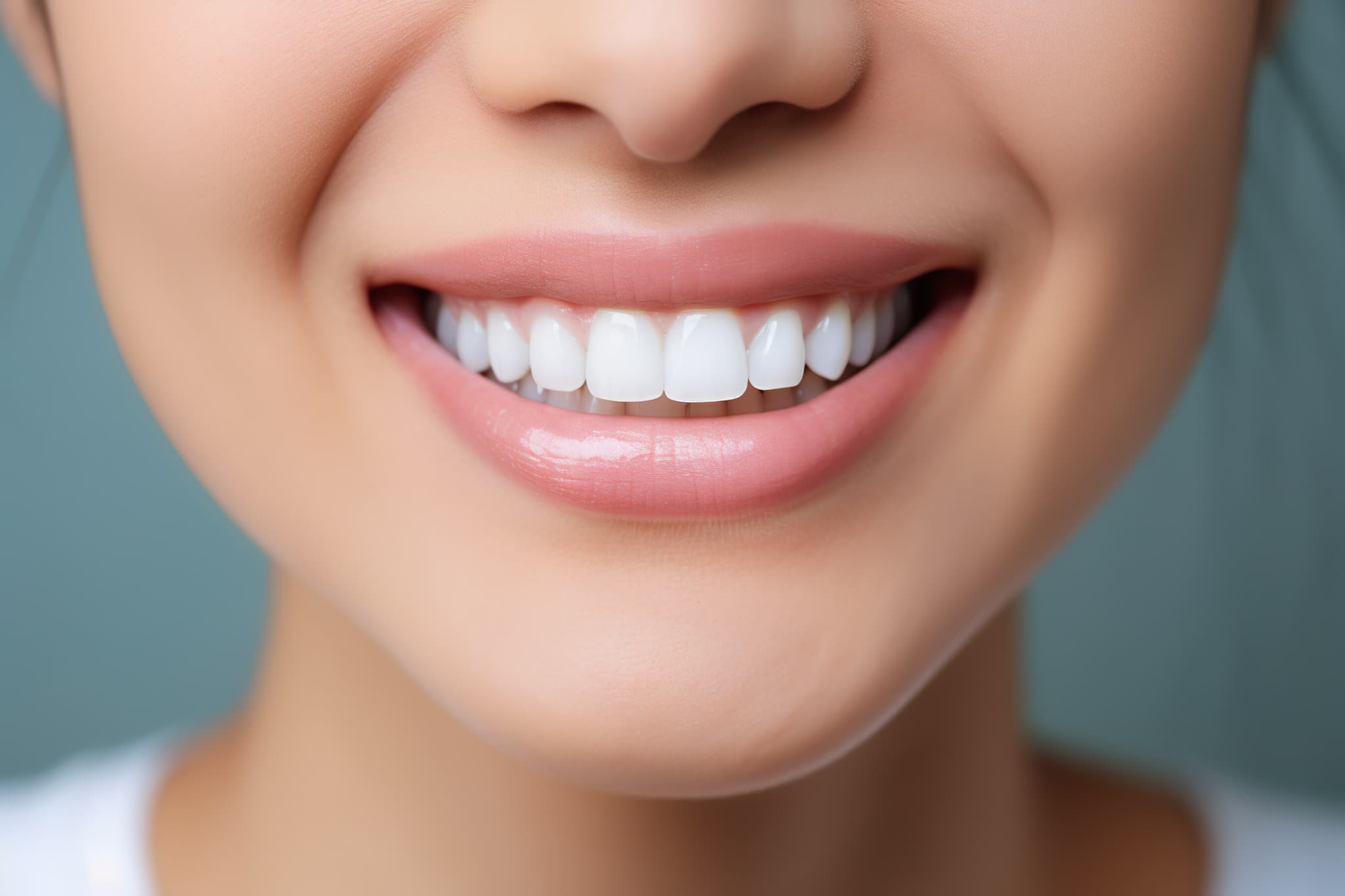 セラミックのはで笑う女性の口元