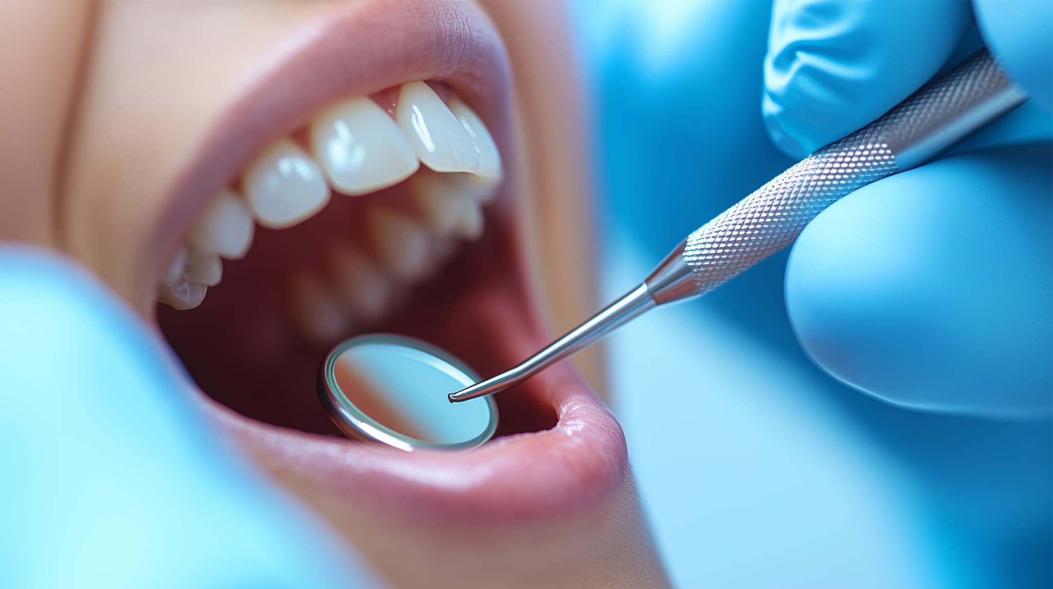 定期健診で虫歯の有無を確認する様子